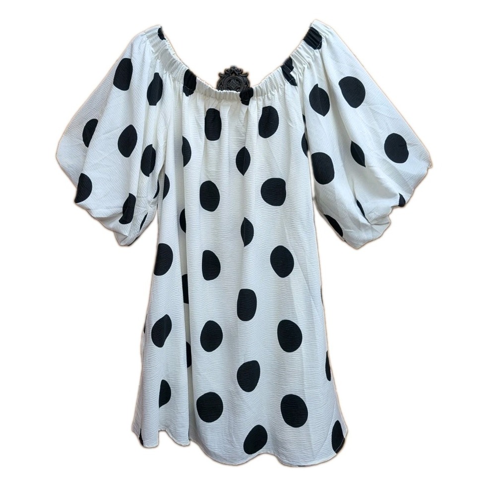 Cato Established 1946 Women's Tunic Dress White Black Polka Dot Peasant Lined